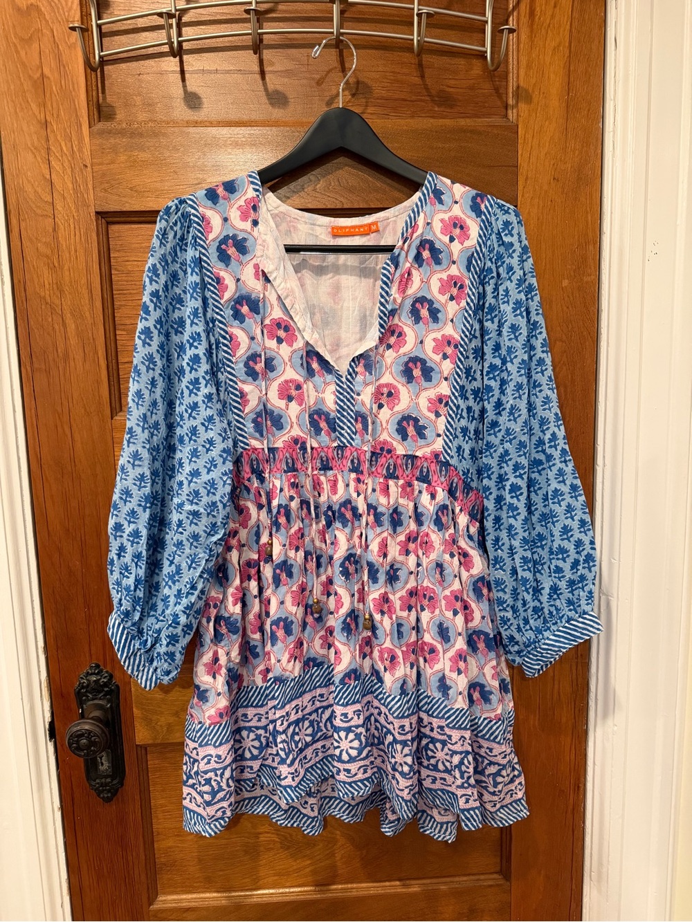 Oliphant Blue and Pink Printed Cotton Tunic Dress